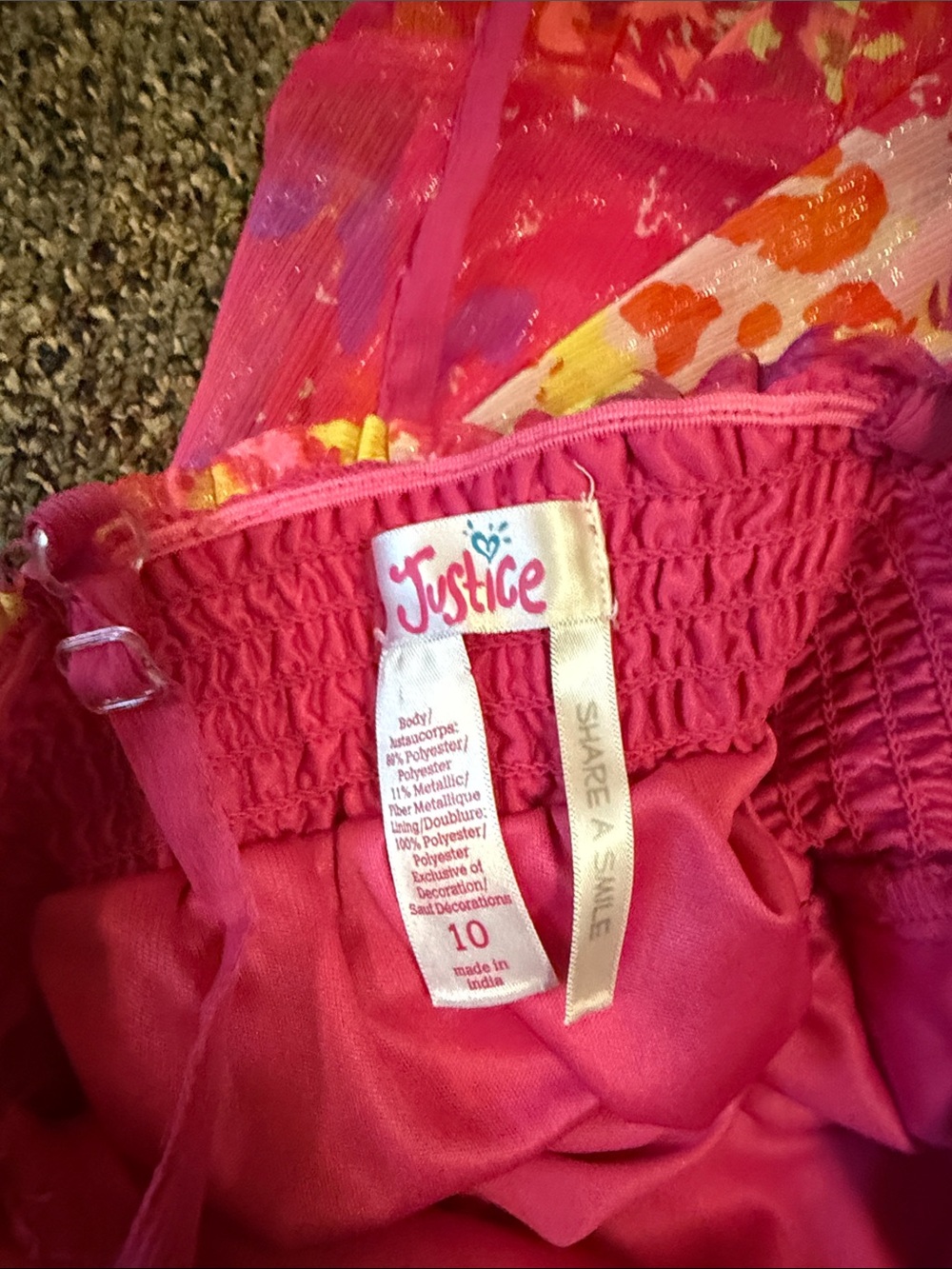 Justice Hot Pink Floral Ruffle Tank with Multicolor Print - Picture 5 of 5
